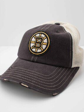 NHL Dad Hat Boston Bruins Embroidered Distressed Vintage Mesh Snapback